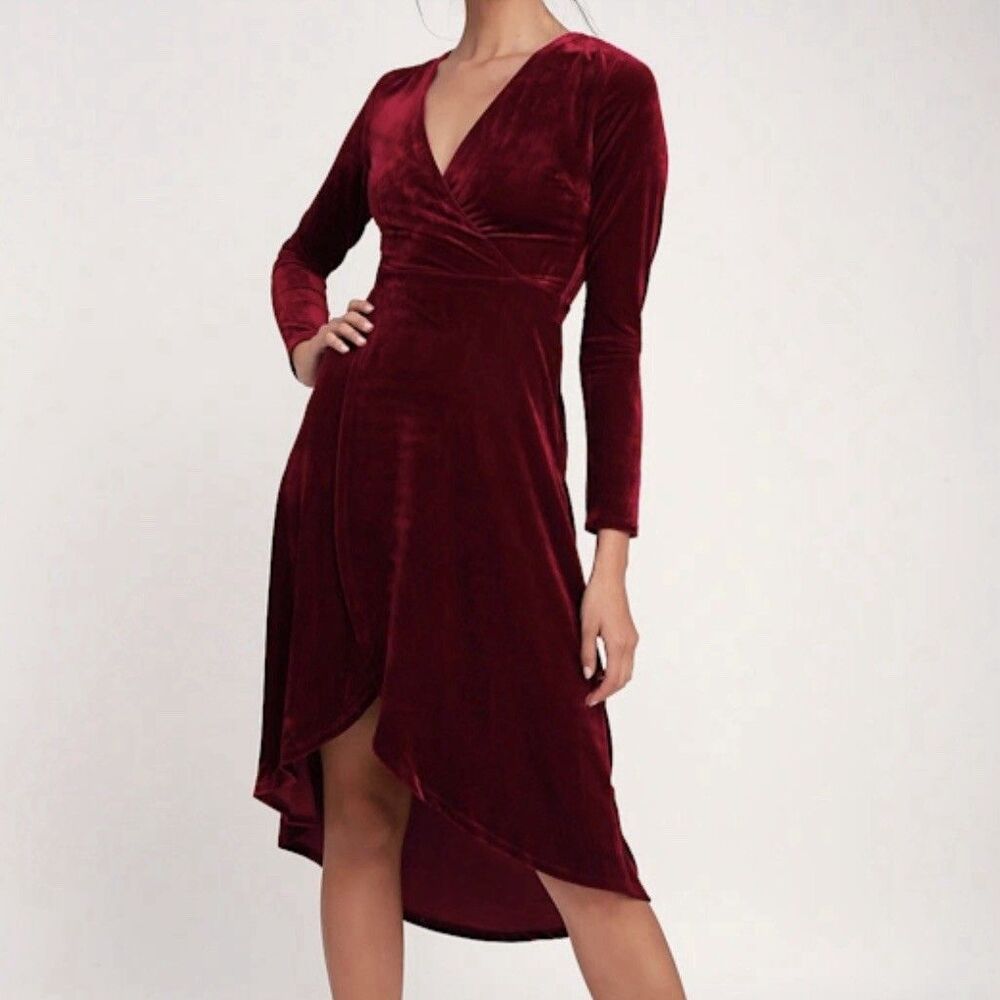 Lulu's Burgundy Velvet Wrap Dress